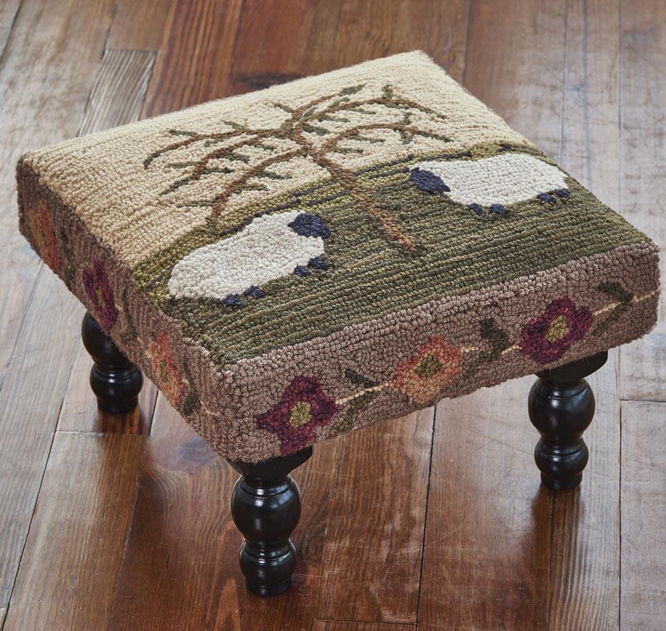 Park Designs Willow and Sheep Hooked Stool - Thumbnail 2