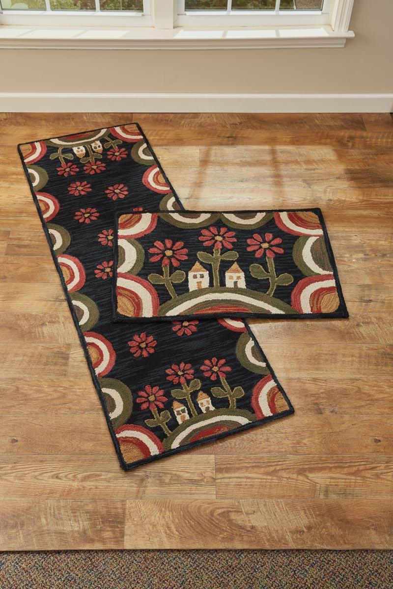 COUNTRY HOUSE & SUNFLOWERS HAND HOOKED RUG By Park Designs 24" X 72" RUNNER 