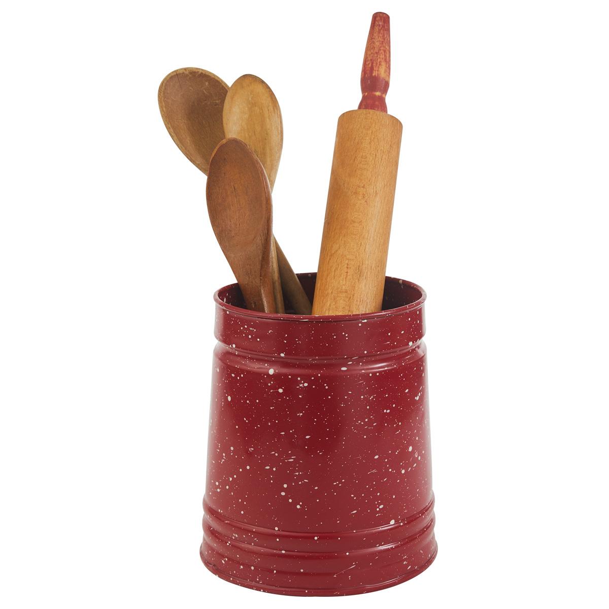 Red Graniteware Enamel Utensil Crock - Thumbnail 3