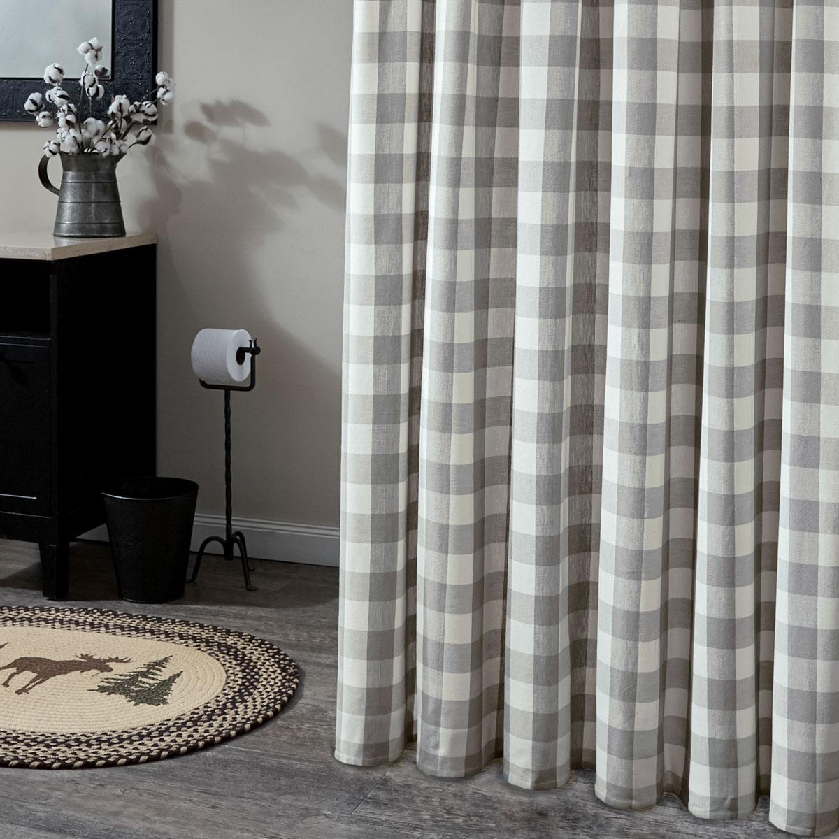 Dark Tan Check Fabric Shower Curtain by Park Designs WICKLOW Garnet 