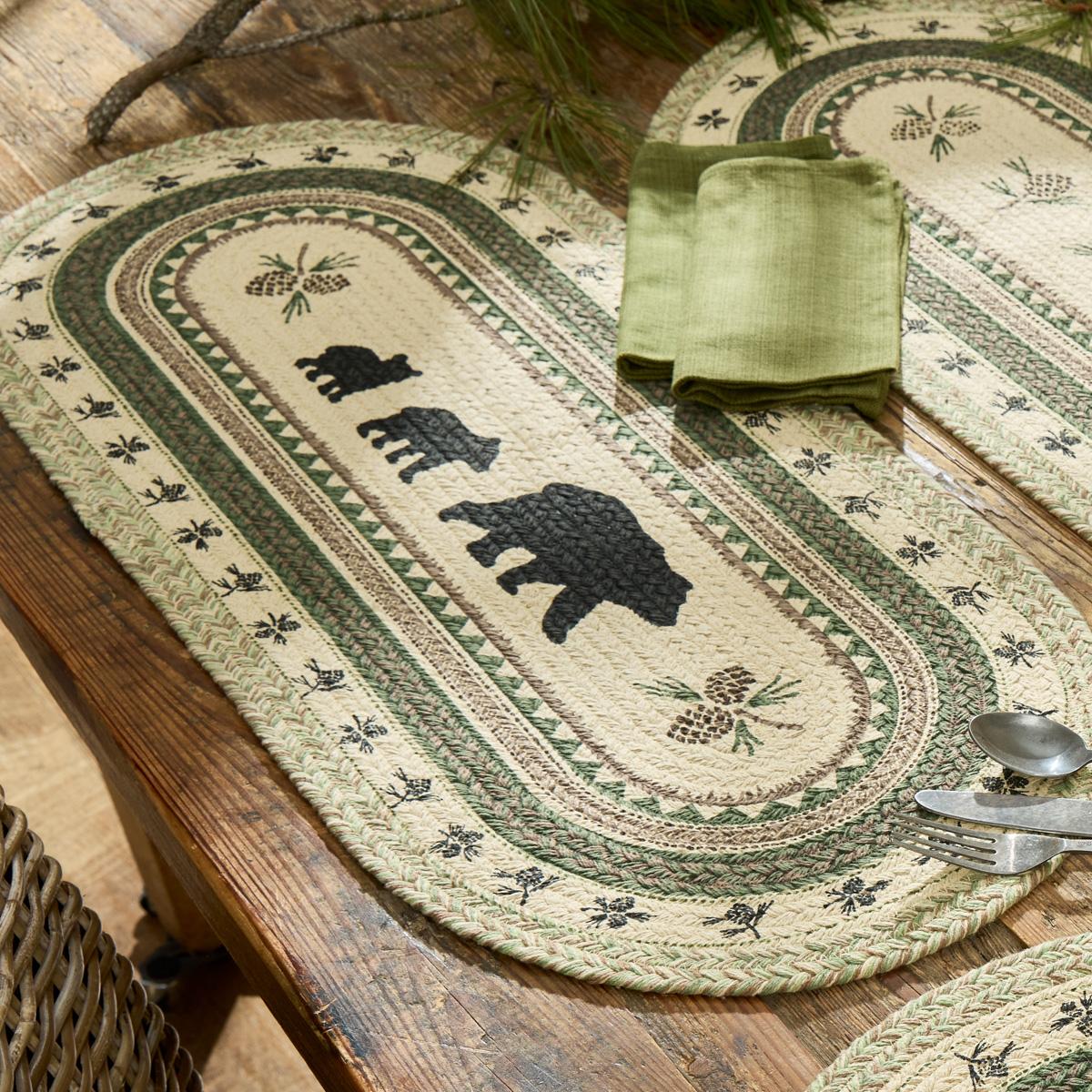 Country Pines Bear Printed Braided Table Runner
