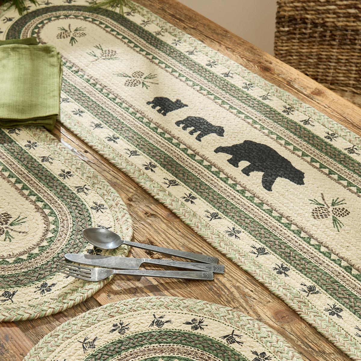 Country Pines Bear Printed Braided Table Runner - Thumbnail 2