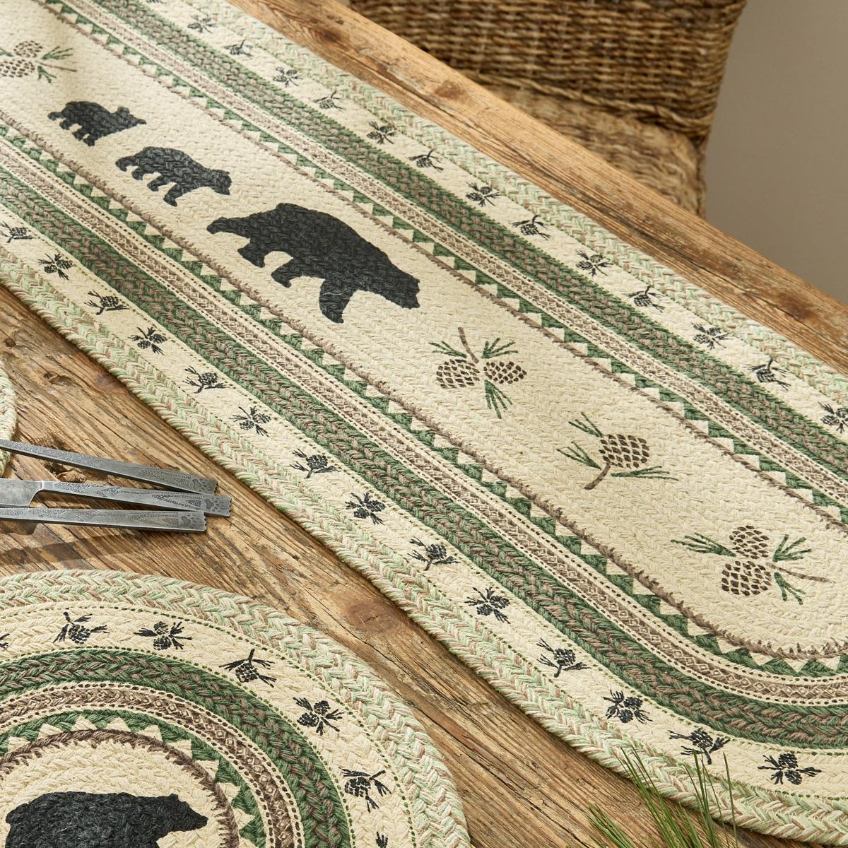 Country Pines Bear Printed Braided Table Runner