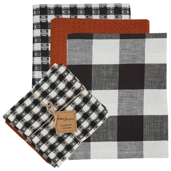 DII Buffalo Check Dishcloth & Dishtowel Set | Red/Black Checkered Kitchen Linens 3 PC